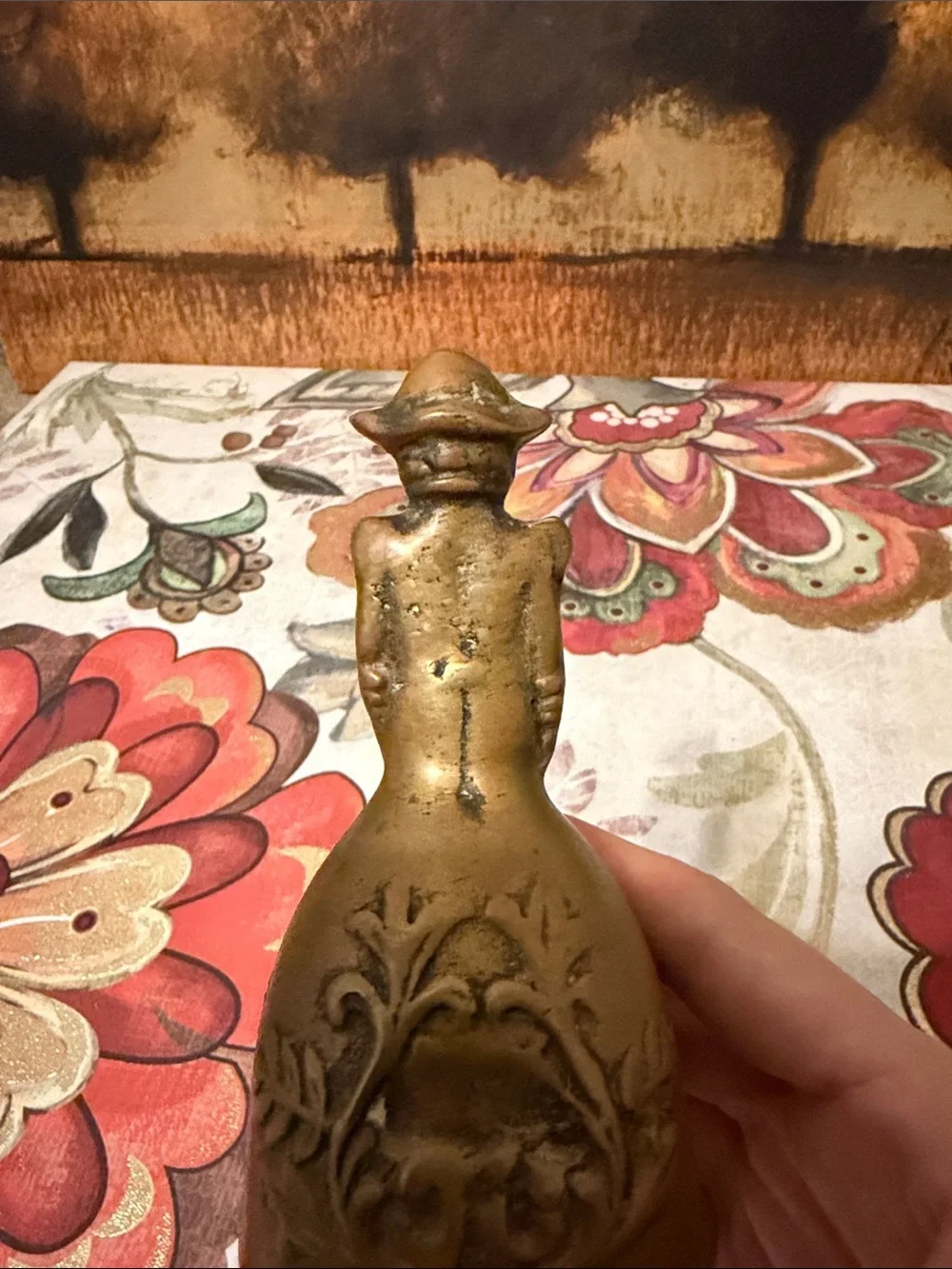 Brass Decorative Colonial Bell with Floral Detailing